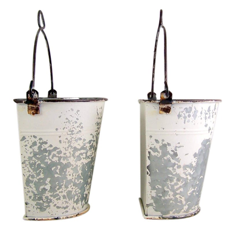 MINIBIRD Primitive Galvanized Half Round Bucket Wall Planters, 6 3/4 Inches - Image 2